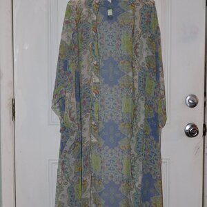 Umgee Green & Blue Paisley Sheer Open Front Kimono  Size 1XL/2XL